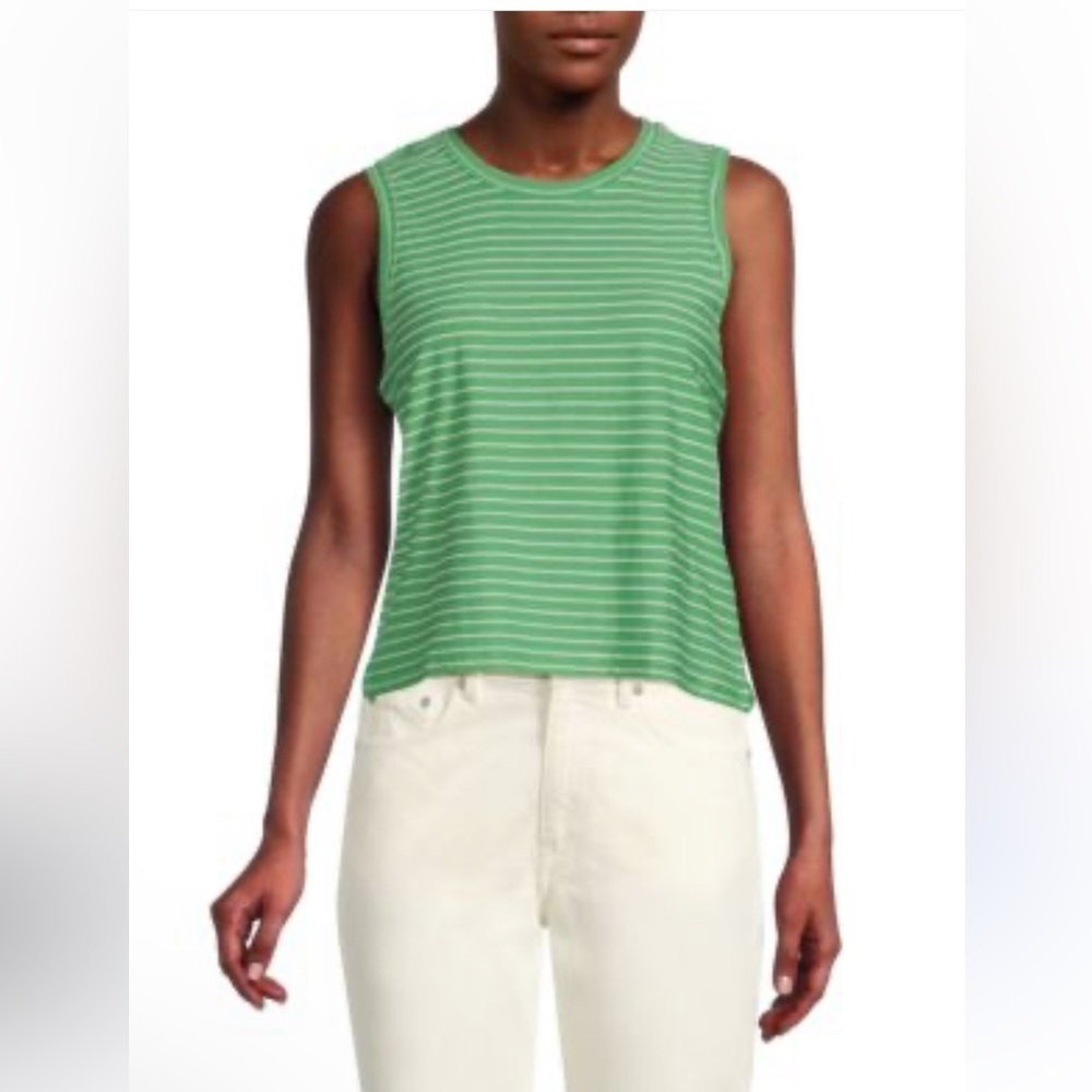 NEW Marine Layer Lydia Textured Stripe Tank Jade Sheen Medium